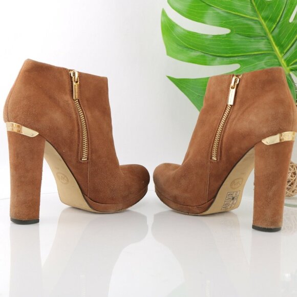 Michael Kors Womens Haven Boot Size 8 Camel Tan Suede Block Heel Platform Bootie - Picture 8 of 12